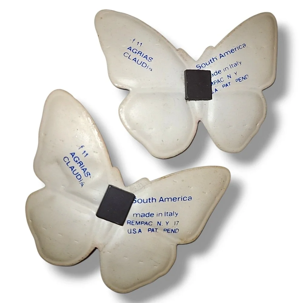 Vintage Butterfly Refrigerator Magnets Italy Rempac Puffy Plastic Set of 2